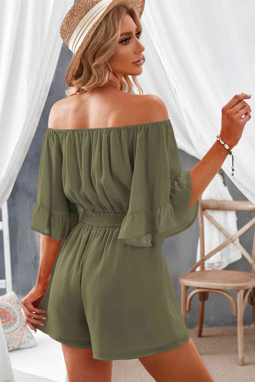 Viva Viva Off-Shoulder Flounce Romper