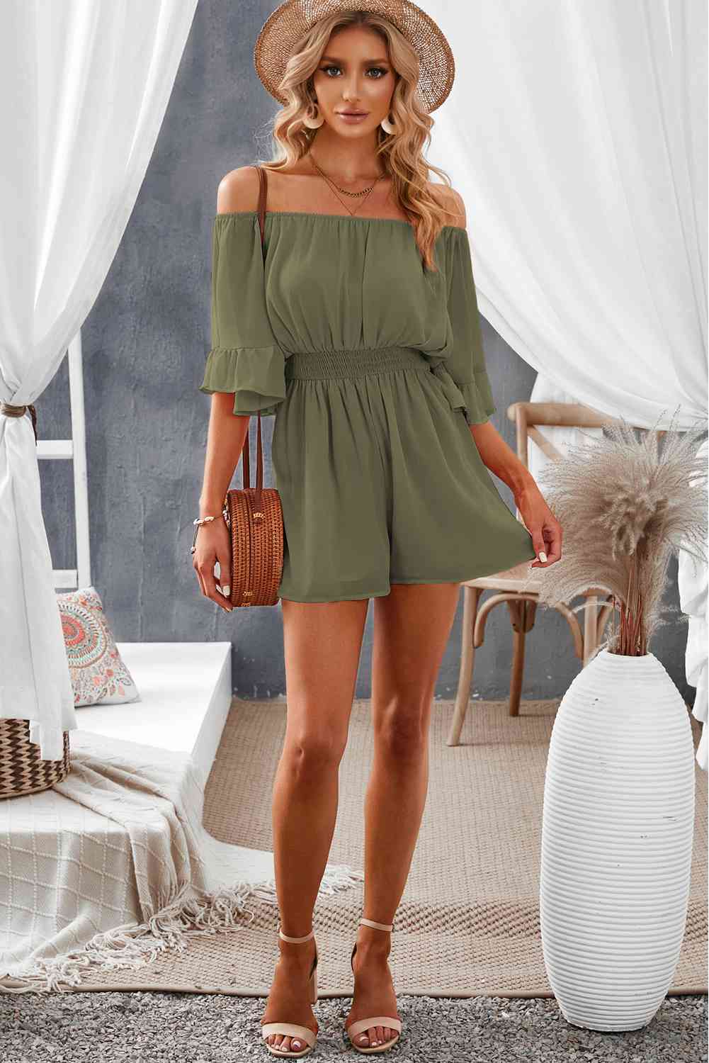 Viva Viva Off-Shoulder Flounce Romper