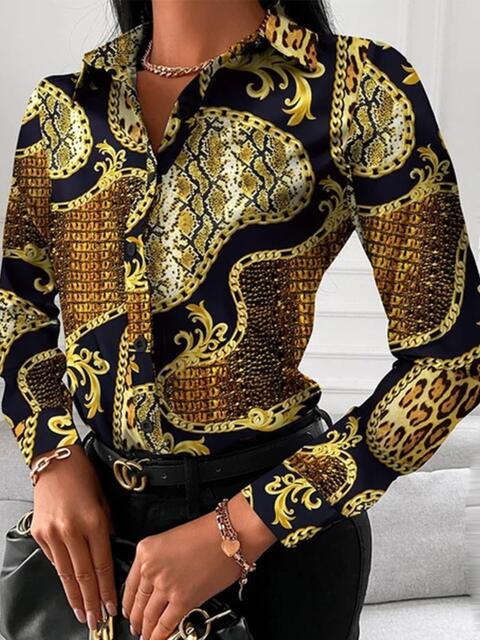 Printed Collared Neck Long Sleeve Shirt