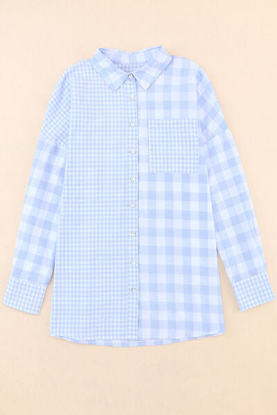 Pocketed Plaid Dropped Shoulder Shirt