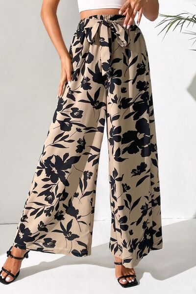 Printed Tied Wide Leg Pants