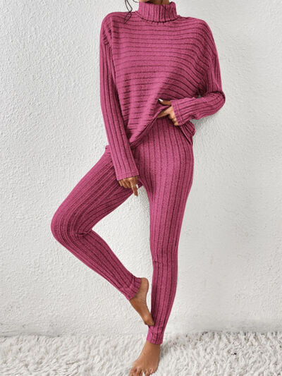 Ribbed Turtleneck Top and Pants Set