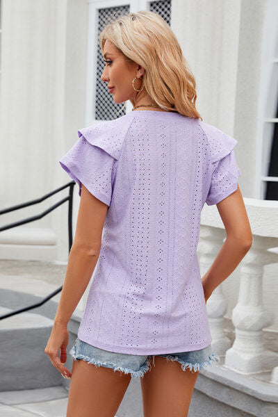 Eyelet Notched Short Sleeve T-Shirt