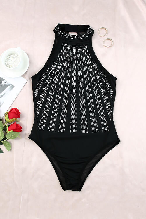 Rhinestone Detail Halter Neck Bodysuit