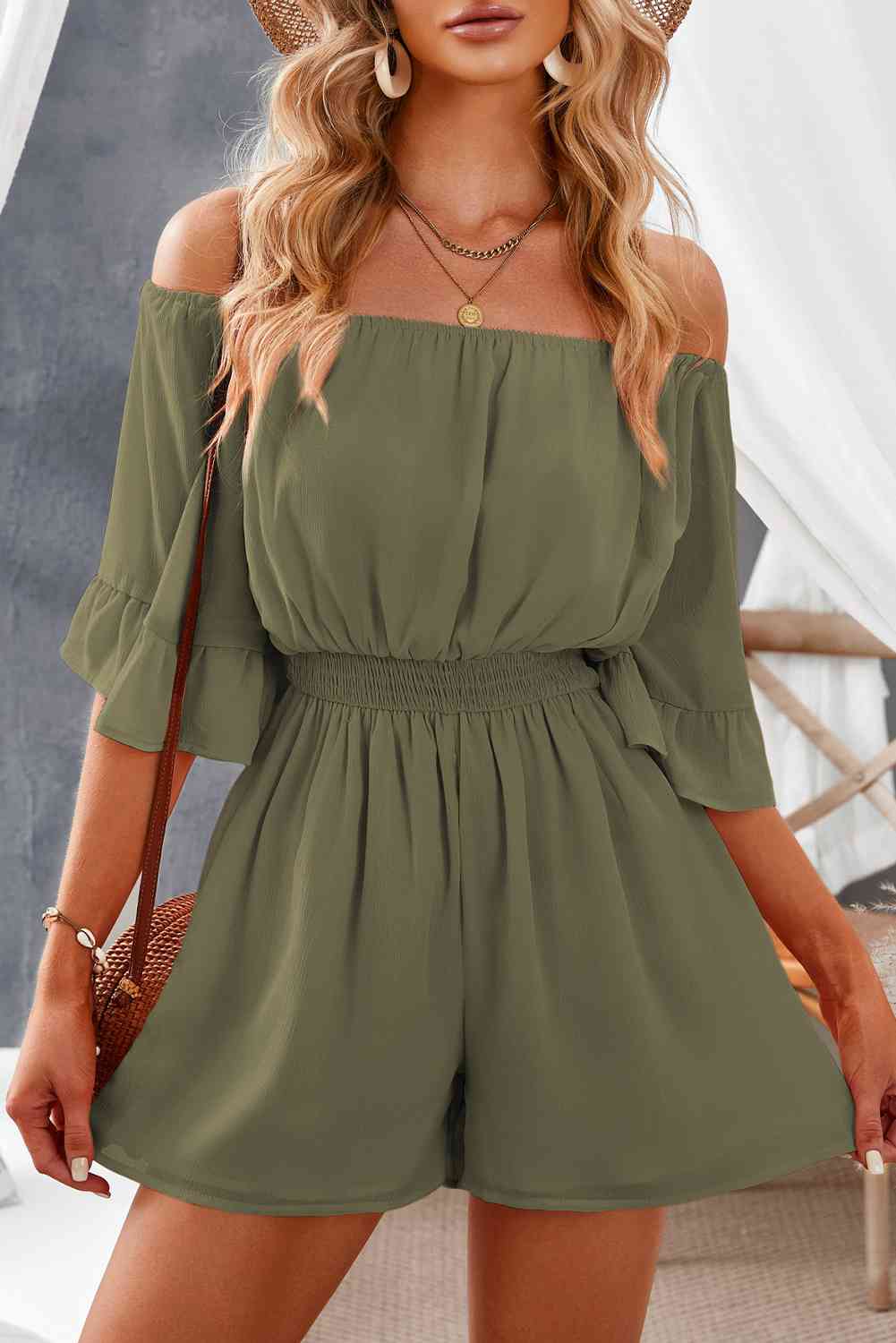 Viva Viva Off-Shoulder Flounce Romper