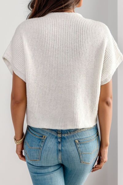 Flower Round Neck Short Sleeve Sweater