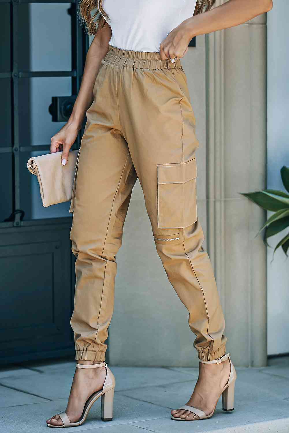 Elastic Waist Ankle-Length Cargo Joggers